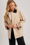 CORDUROY BUTTON DOWN BARN COAT INNER PLAID: CAMEL / M