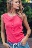 Raw Edge Ribbed Henley Tank: MINT / S-M-L:2-2-2
