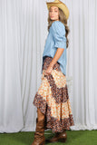 Patchwork Floral Print Bohemian-Inspired Maxi Skirt VS83041B: Orange / M