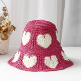 Granny Square Sun Hat Floral Straw Bucket Hat: CYellow / M