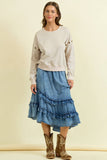 ASYMMETRICAL RUFFLE MIDI SKIRT - 6606S: DENIM / M