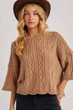 OVERSIZED BELL SLEEVE CABLE KNIT SWEATER: CREAM / M/L