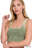 ", Square neck Washed Seamless Rib Bralette w/ Removab: DEEPCAMEL-159667 / L/XL