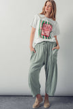Striped Cotton Drawstring Harem Pants: TAUPE / S-M-L:2-2-2