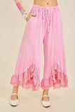 Mineral Washed Lace Ruffles Cropped Pants HP6931: Silver Grey / S-M-L / 2-2-2