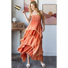 MINERAL WASHED TIERED RUFFLE HEM CAMI MAXI DRESS: DOLPHIN / S-M-L-XL(2-2-2-2)
