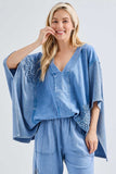 Mineral Washed Doily Boho Pancho Vneck top HT6680: Olive