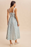 COTTON FLORAL SLEEVELESS MAXI DRESS: FRENCH BLUE / S