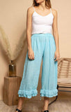 Fancy eyelet embroidery trousers 9204 100% linen: Moutarde