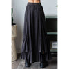 WASHED WIDE LEG RUFFLED HEM PANTS: BLACK / S-M-L-XL(2-2-2-2)