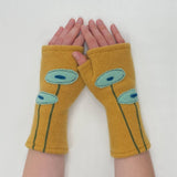 Fingerless Cashmere Gloves-Oval Poppy: Salmon on Brown / One Size Fits Most
