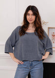 1973 women's crop top in cotton-linen,: CARBON