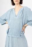 Linen cotton top with sleeve detail 15811: 50% linen 50% cotton / White / One size