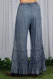 Flared Ruffle Hem Washed Chambray Crop Denim Pants VP83039: Washed Denim / M