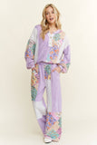 Mineral Washed Floral WaveKnit Jacquard Boho Pants HP6106: Natural / S-M-L / 2-2-2