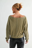 Raw Edge Waffle Knit Boatneck Pullover: CAMO GREEN / S:M:L (2:2:2)