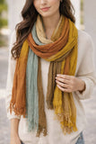 JC021036 Soft Crinkle Textured Multi-Tone Stripe Scarf Wrap with Raw Edge Fringe: Gray-Multi