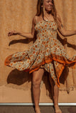 Hippie Bohemian Fairy Dress, Elastic Fairy Skirt: Orange/Cream / Lyla / Sleeveless Dress Only / Regular