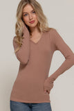 Basic Solid Long Sleeve V Neck Top: CELADON GREEN / 2-2-2 (S-M-L)