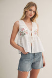 EMBROIDERED LINEN VEST: White / M