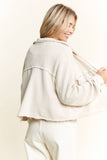 Mineral Wash Button Cropped Shacket HT5560: Vintage Olive / S-M-L / 2-2-2