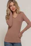 Basic Solid Long Sleeve V Neck Top: BLACK / 2-2-2 (S-M-L)