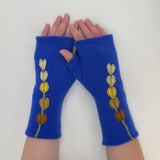 Fingerless Cashmere Gloves-Lupine: Yellow on Grey / One Size Fits Most