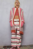 Striped pattern toggle button Berber sweater hoodie cardigan: PINK MULTI / S