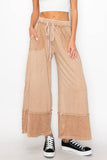 MineralWash Wide Pants with raw hem frayed details HP5536: Natural / S-M-L / 2-2-2