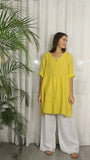 REF 25906 WIDE LINEN DRESS 100%: Yellow