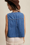 Denim Tie-Front Vest: Washed Cobalt / S