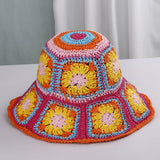 Granny Square Sun Hat Floral Straw Bucket Hat: CYellow / M