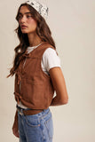 Colored Denim Tie-Front Vest LVT018: Mocha / M
