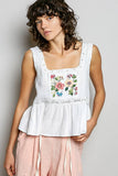 Double Gauze Floral Shirring Square Neck Sleeveless Top: OFF WHITE / L