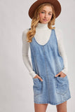 DENIM WASHED OVERALL POCKET DRESS: LT.WASH / S
