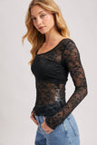 LETTUCE-EDGE SHEER MESH TWO WAY TOP: ECRU / L
