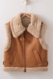 Sherpa Lined Cropped Biker Western Statement Vest: CAMEL / S-2/M-2/L-2