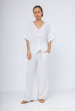 Bootcut Cotton Linen Pants 2 Pockets 20532: 50% linen - 50% cotton / Green / One size