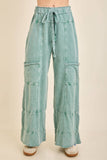 BEST Mineral Wash Wide leg Cropped pants HP5524: MossGreen / S-M-L / 2-2-2