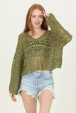 XHS52-ASIS OPEN KNIT V NECK PULLOVER SWEATER: PALO VERDE / S