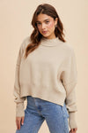 KNITTED MOCKNECK PULLOVER SWEATER: CAMEL / M