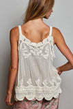 Crochet Lightweight Openwork Chenille Knit Semi-Cropped Top: CREAM / OS