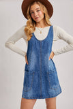 DENIM WASHED OVERALL POCKET DRESS: LT.WASH / M