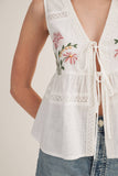 EMBROIDERED LINEN VEST: White / S