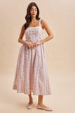 COTTON FLORAL SLEEVELESS MAXI DRESS: CORAL ROSE / L