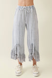 Mineral Washed Lace Ruffles Cropped Pants HP6931: Ashed Black / S-M-L / 2-2-2