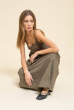 MIXED MEDIA KNIT CAMI MIDI DRESS: OLIVE