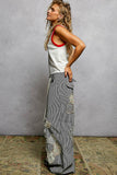 Floral Embroidered Patches Butterfly Patchwork Woven Pants: BLACK STRIPED MULTI / L