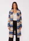 Knit Space Dye Long Sleeve Open Front Cardigan: Navy/Taupe / One Size