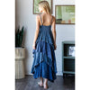 MINERAL WASHED TIERED RUFFLE HEM CAMI MAXI DRESS: DOLPHIN / S-M-L-XL(2-2-2-2)
